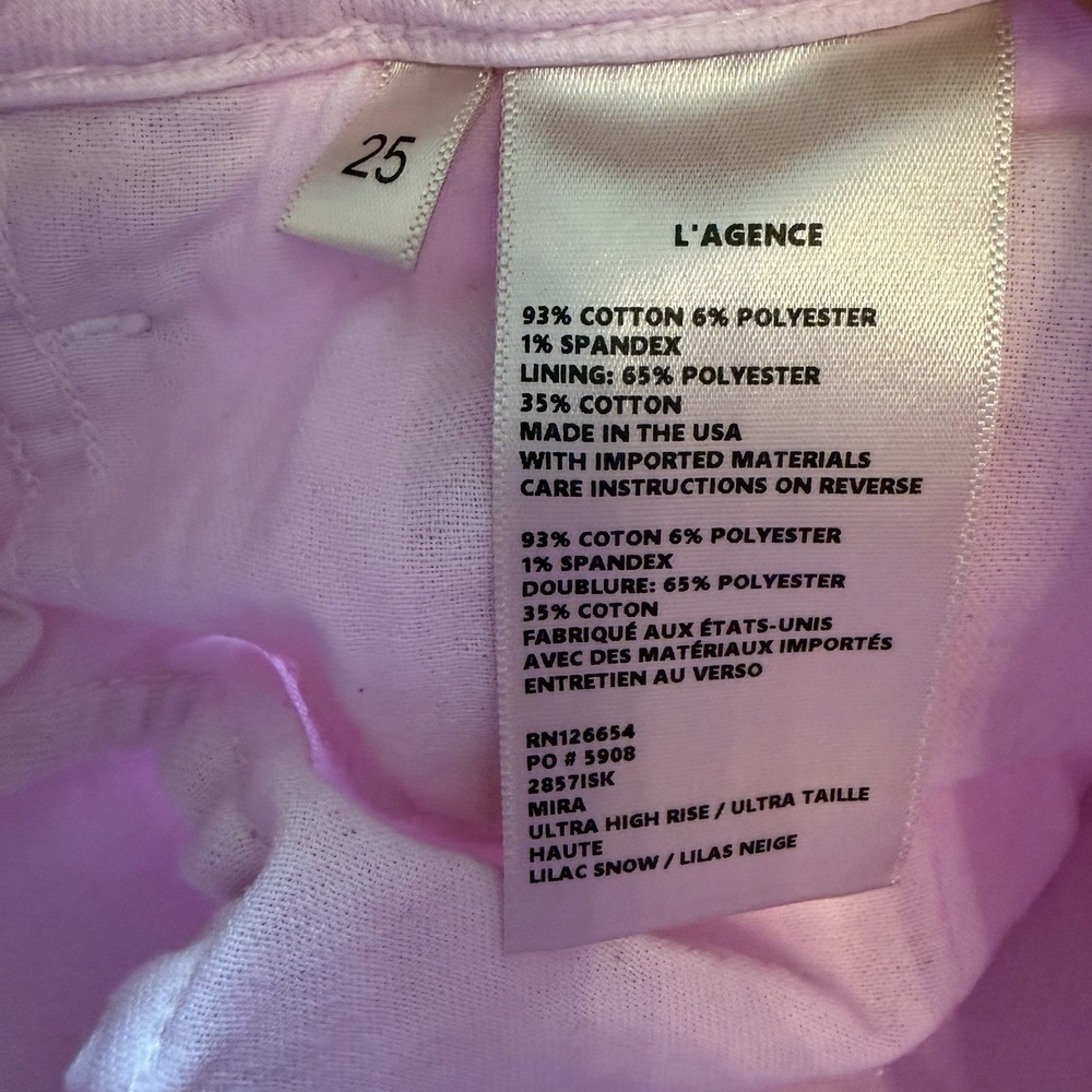 L'AGENCE Mira High Rise Cropped Micro Boot Jeans Lilac Snow Pink Sz 25 Soft Girl - Picture 5 of 5